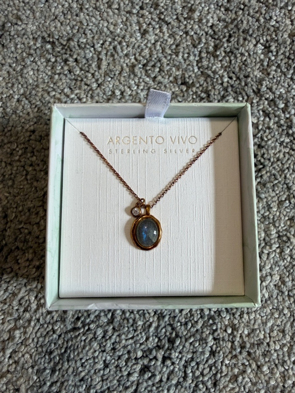 Argento Vivo Gold-Tone Sterling Silver Necklace w/Gray Stone, Clear Accent